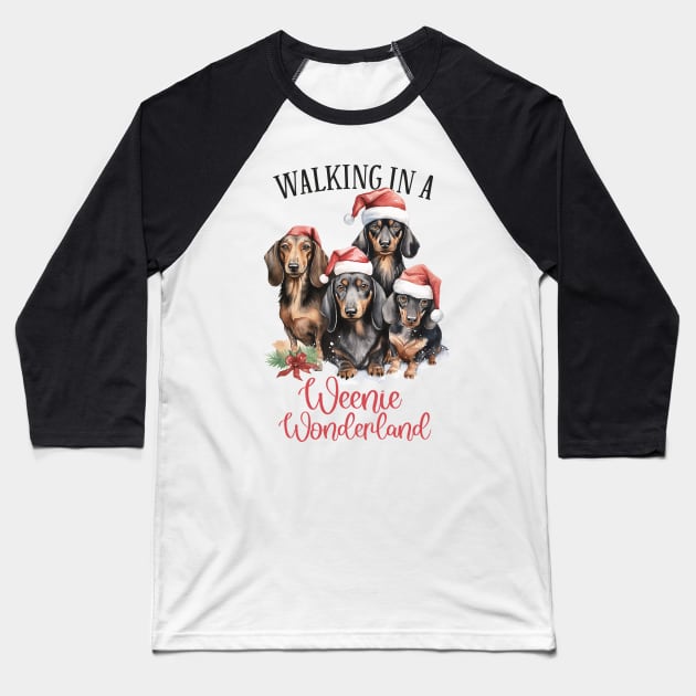 Christmas Dachshunds Pun Baseball T-Shirt by Chromatic Fusion Studio